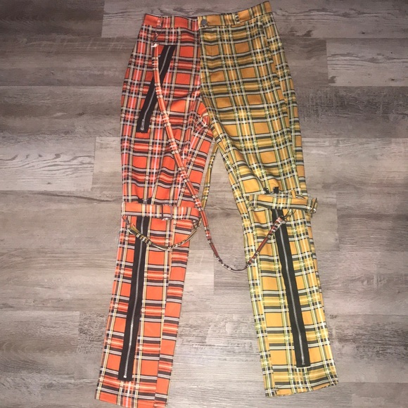 blush mark Pants - Blush Mark bicolor yellow and orange plaid straps pants size medium